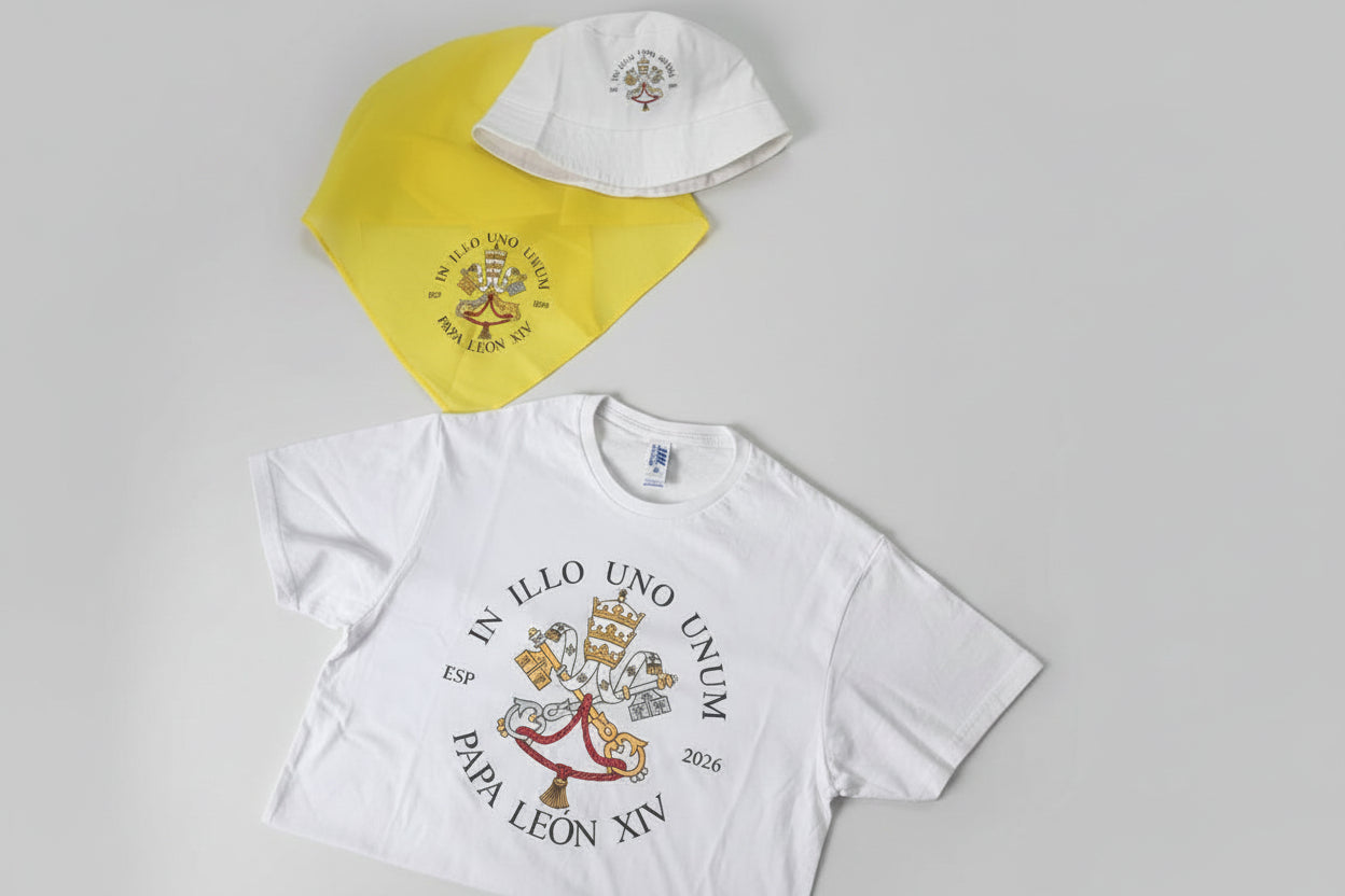 pack lote camiseta gorro pañuelo visita papa españa 2026